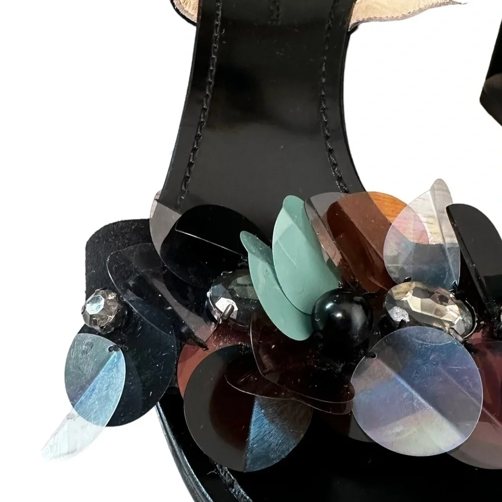 L’autre Chose | Black Open Toe Jeweled Block Heels Size 37